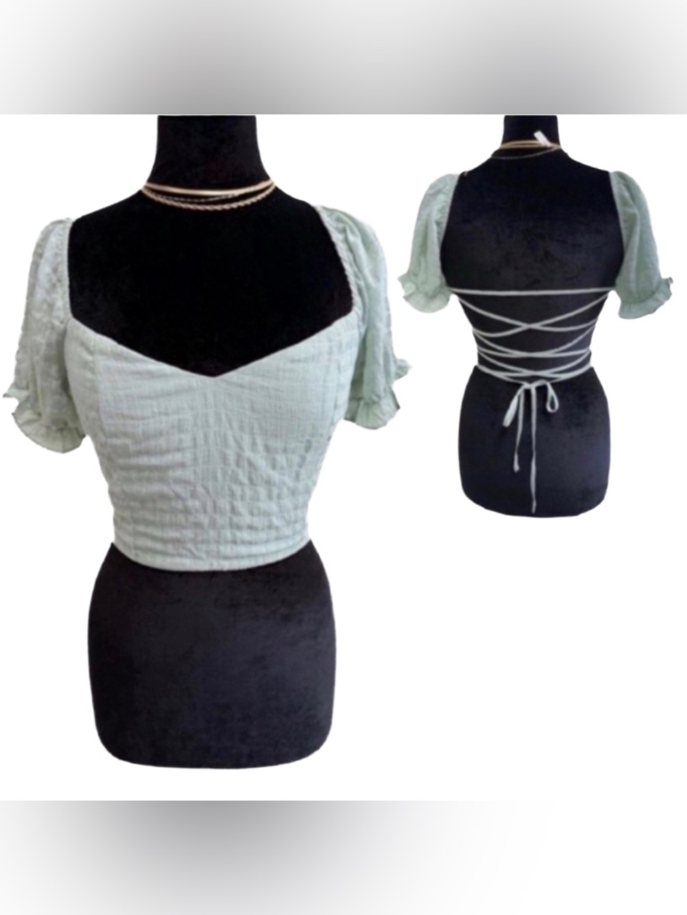 Backless Lace up Green Cropped Top